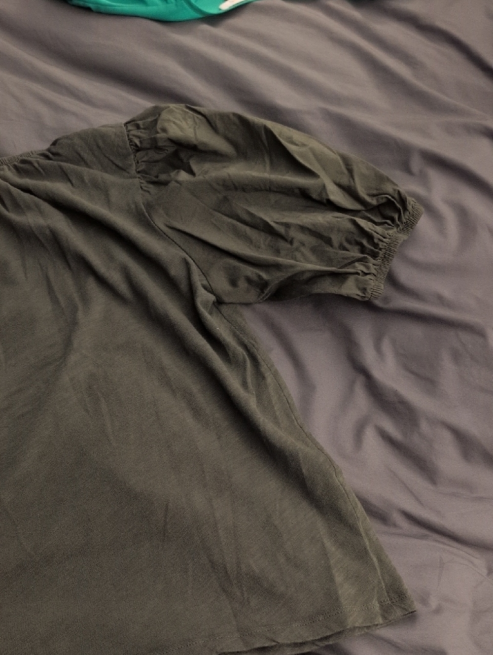 Olive Green Puff Sleeve Top Size M - Picture 13 of 14